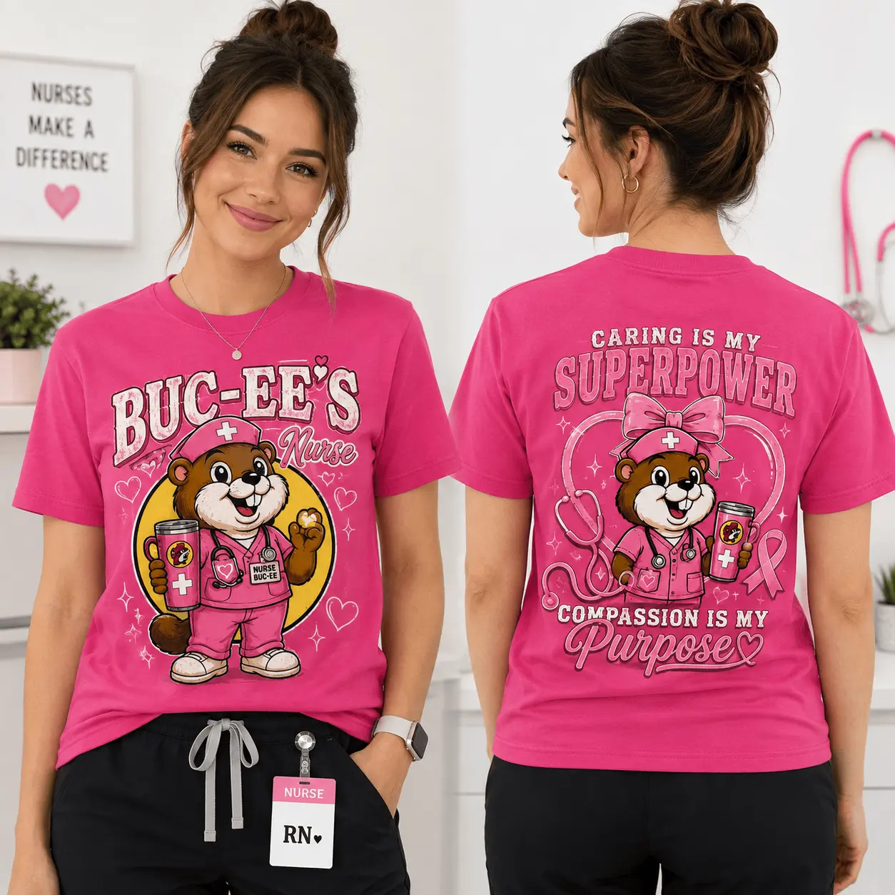 Buc-ee’s Nurse Pink Ribbon 3D Shirt for Caring Heroes with Compassionate Hearts NTH1 - Image 2