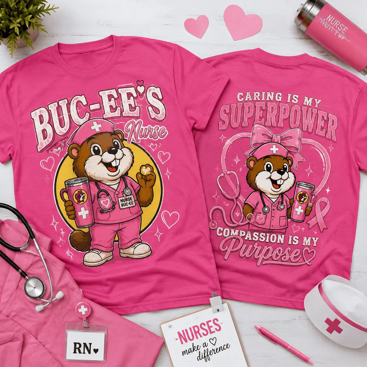 Buc-ee’s Nurse Pink Ribbon 3D Shirt for Caring Heroes with Compassionate Hearts NTH1