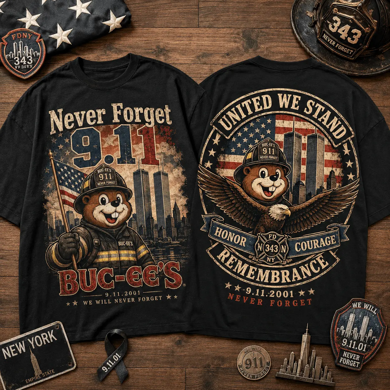 Buc-ee's Never Forget 9/11 Memorial T-Shirt NY - Image 2
