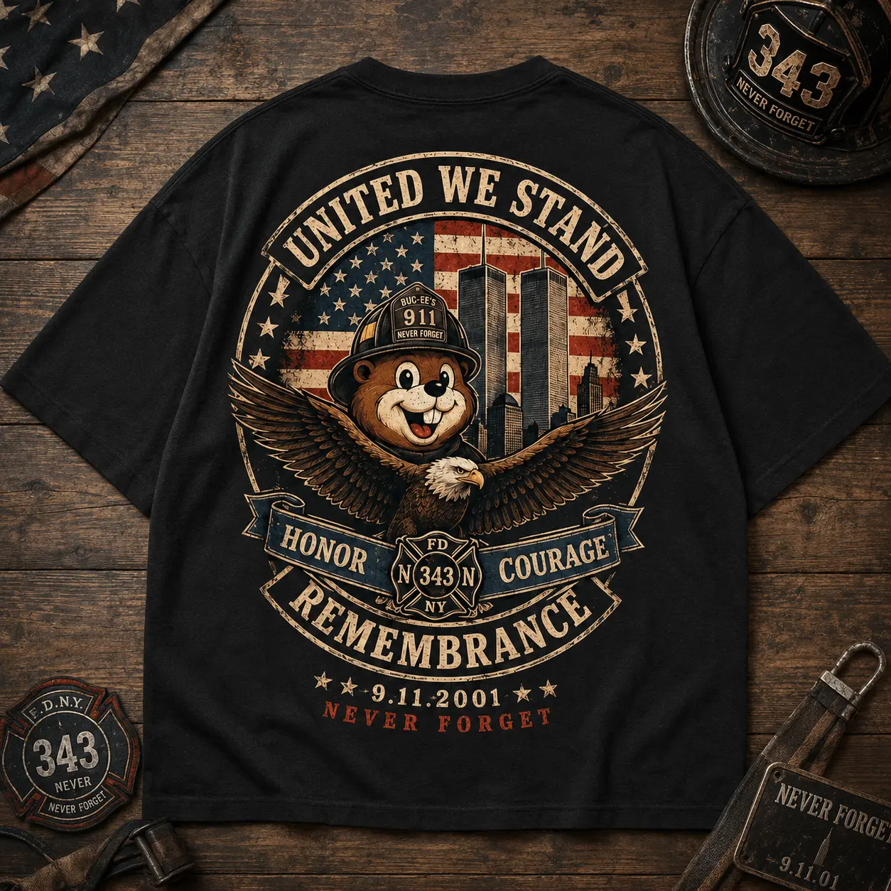 Buc-ee's Never Forget 9/11 Memorial T-Shirt NY - Image 4