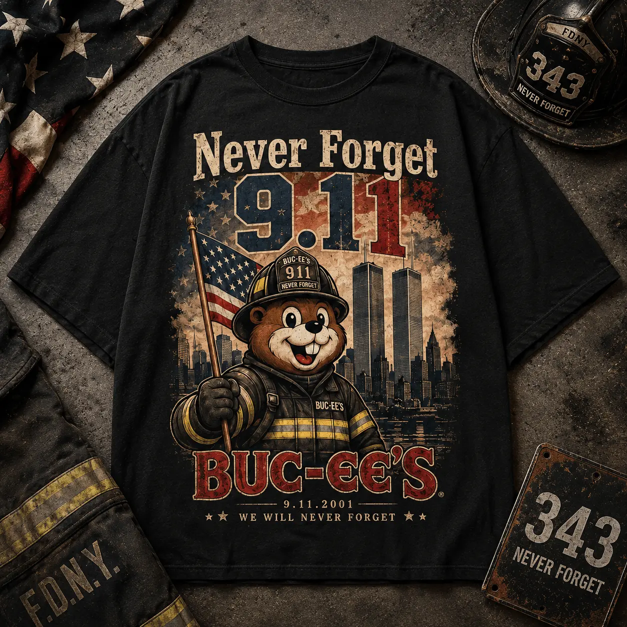 Buc-ee's Never Forget 9/11 Memorial T-Shirt NY - Image 3