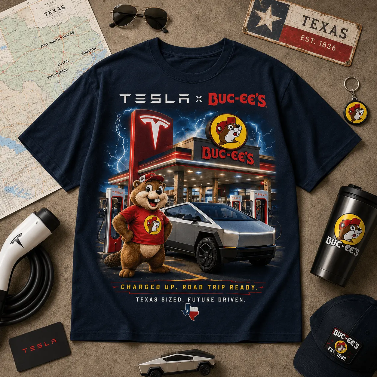 Buc-ee's Tesla Future Road Trip T-Shirt NY - Image 3
