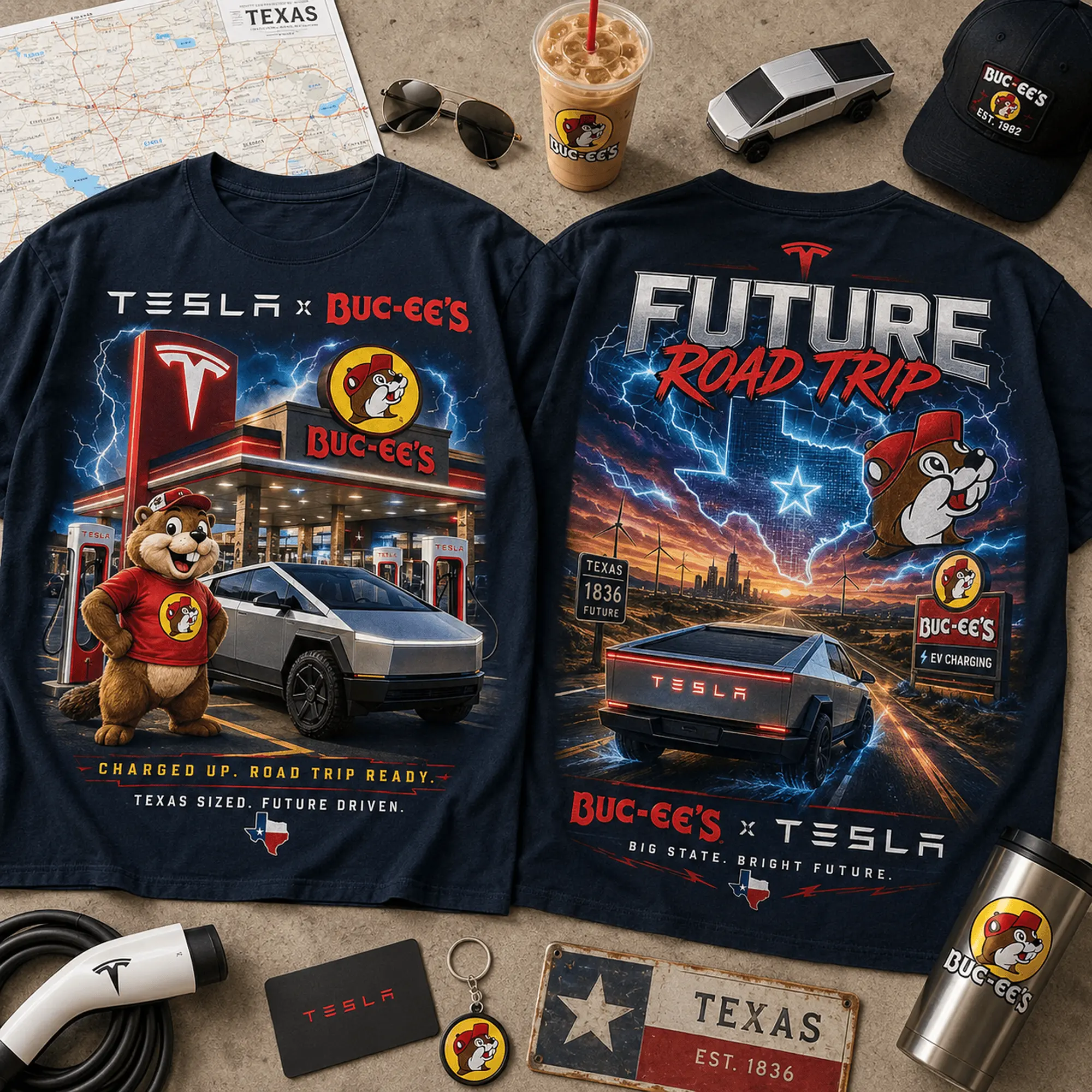 Buc-ee's Tesla Future Road Trip T-Shirt NY - Image 2