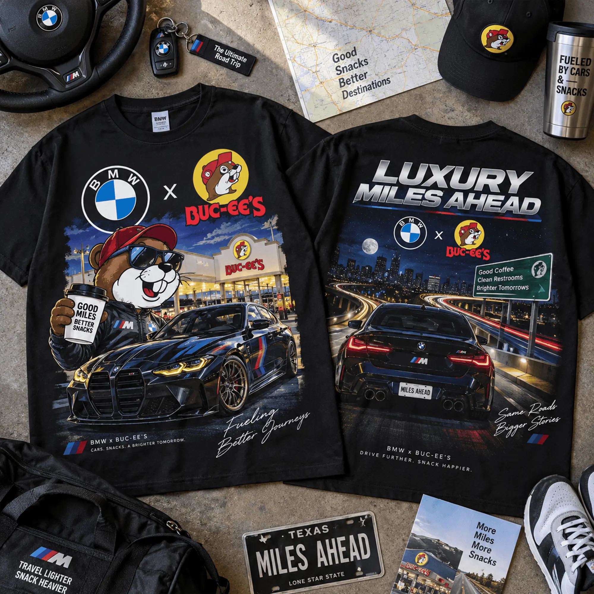 Buc-ee's BMW Luxury Miles Ahead T-Shirt NY - Image 2
