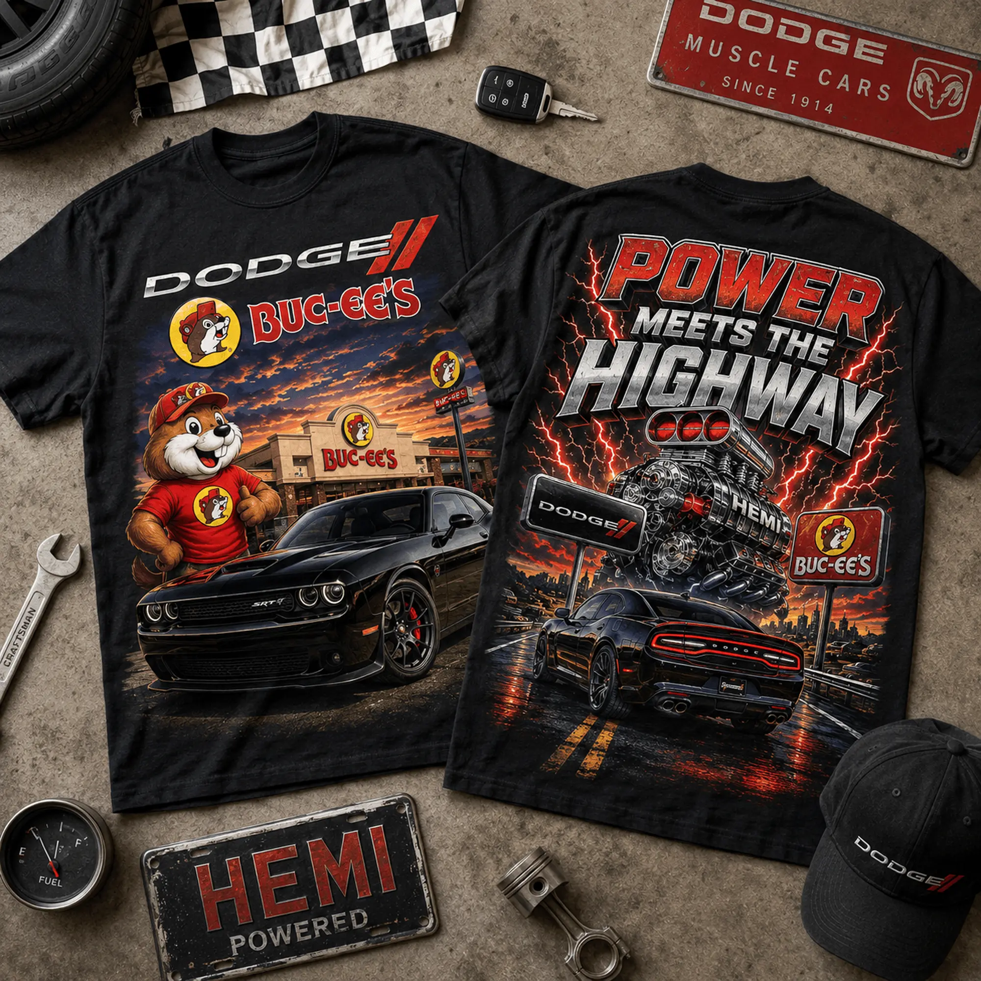 Buc-ee's Dodge Power Meets Highway T-Shirt NY - Image 2