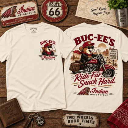 Buc-ee’s Indian Motorcycle Route 66 3D Shirt for Riders Who Ride Far and Snack Hard NTH1