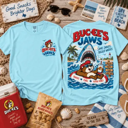 Buc-ee’s Jaws Beach Adventure 3D Shirt for Shark Movie Fans and Sunny Road Trips NTH1