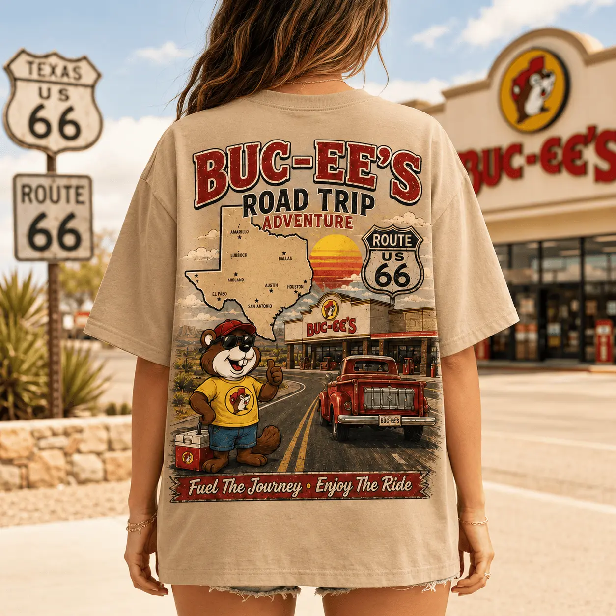 Buc-ee's Route 66 Road Trip Graphic Tee NY - Image 5