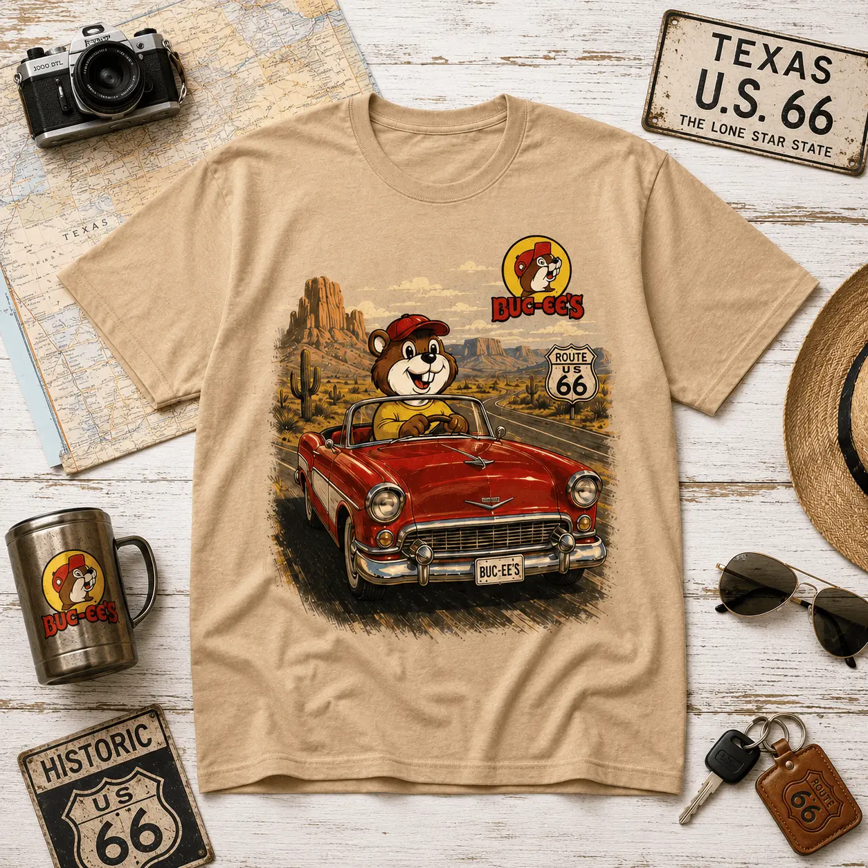 Buc-ee's Route 66 Road Trip Graphic Tee NY - Image 2