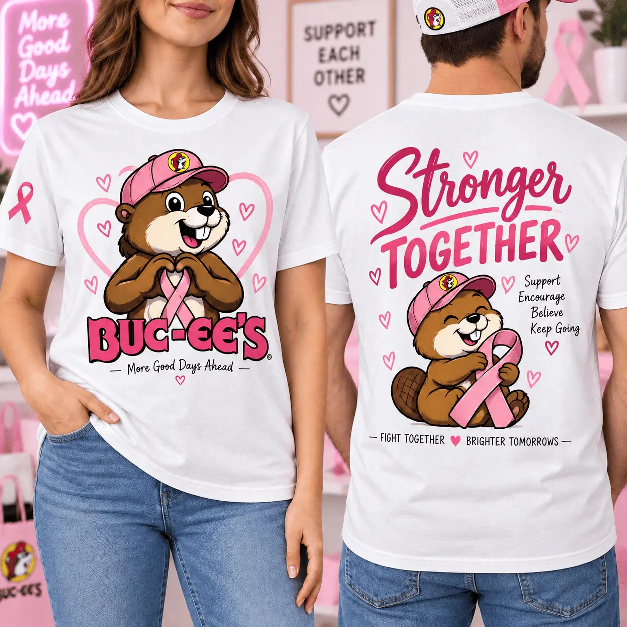 Buc-ee’s Stronger Together Pink Ribbon 3D Shirt for Hopeful Hearts and Supporters NTH1 - Image 2