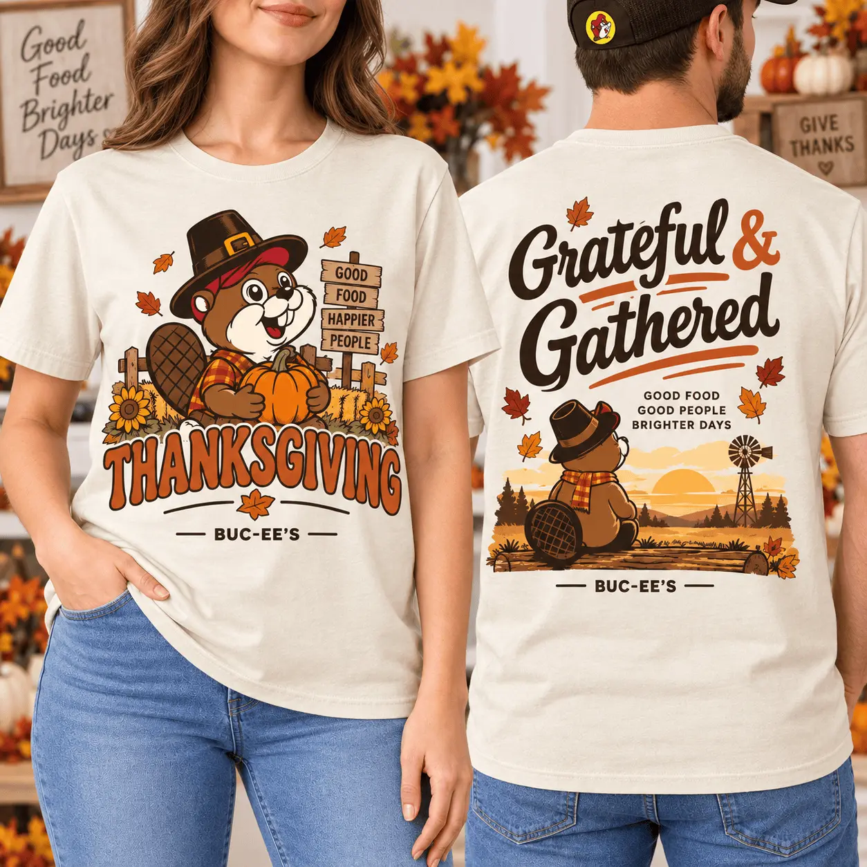 Buc-ee’s Thanksgiving Grateful Gathered 3D Shirt for Happier Holidays and Good Food NTH1 - Image 2