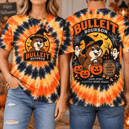 Buc-ee’s Bulleit Bourbon Halloween Tie-Dye 3D Shirt for Spooky Season and Good Spirits NTH1