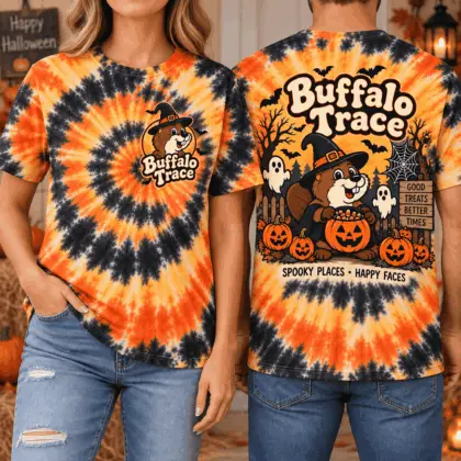 Buc-ee’s Buffalo Trace Halloween Tie-Dye 3D Shirt for Spooky Places and Happy Faces NTH1