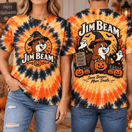 Buc-ee’s Jim Beam Halloween Tie-Dye 3D Shirt for Good Spirits and More Treats NTH1