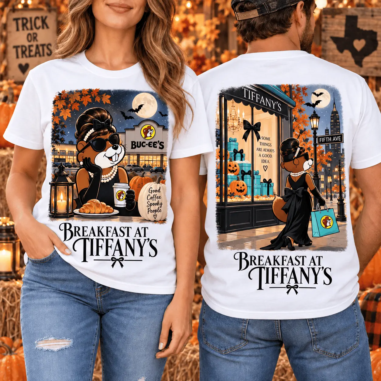 Buc-ee’s Breakfast At Tiffany’s Halloween 3D Shirt for Classic Film Fans and Spooky Mornings NTH1 - Image 2