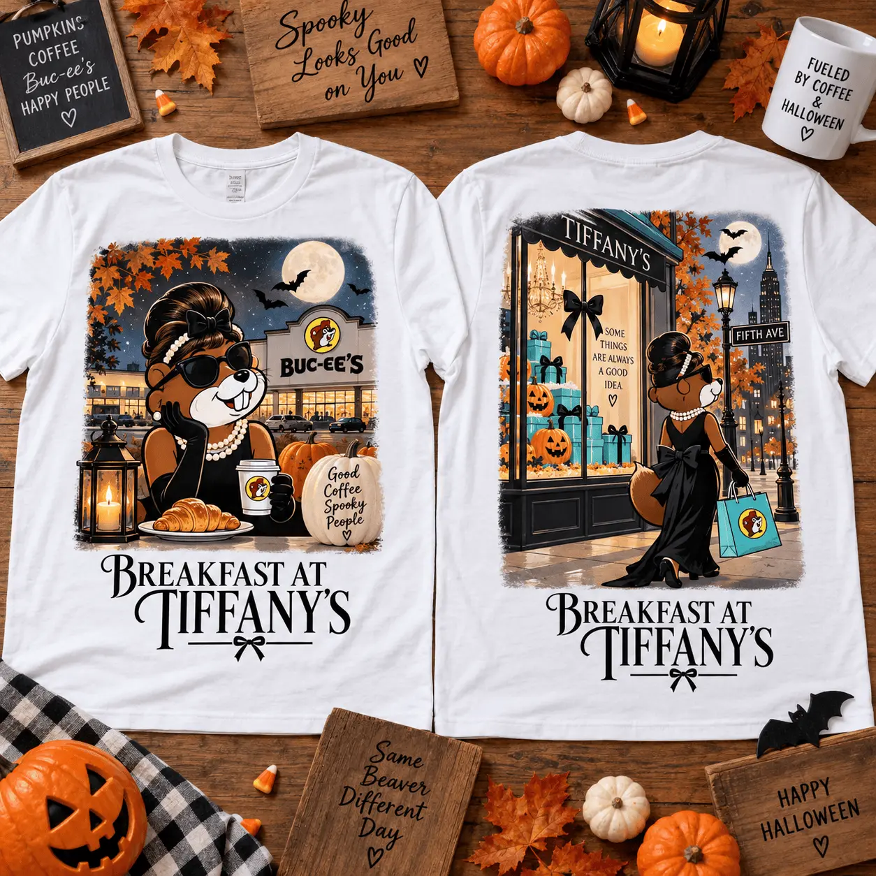 Buc-ee’s Breakfast At Tiffany’s Halloween 3D Shirt for Classic Film Fans and Spooky Mornings NTH1