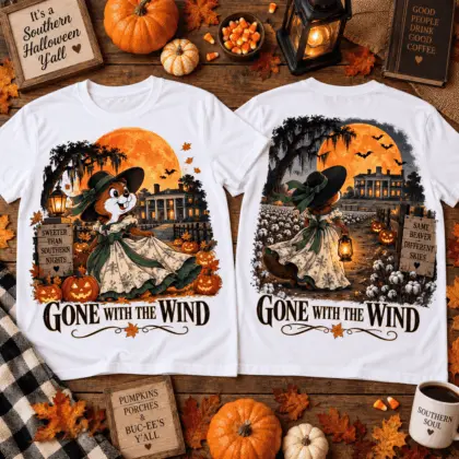 Buc-ee’s Gone With The Wind Halloween 3D Shirt for Classic Film Fans and Moonlit Nights NTH1