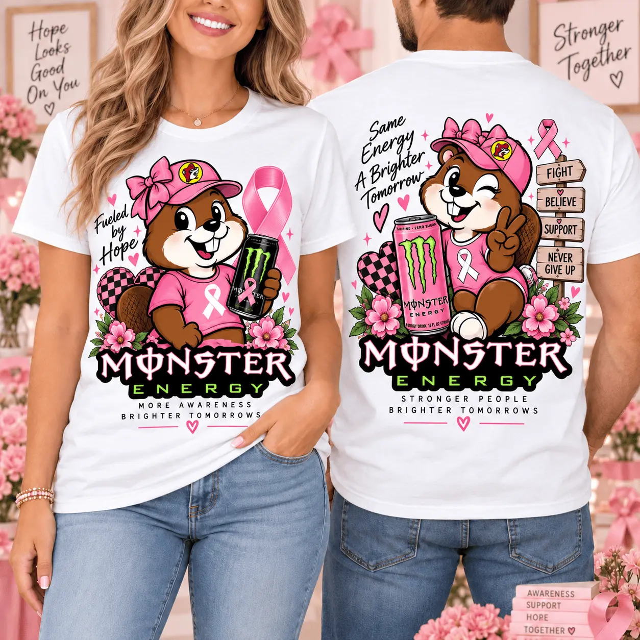 Buc-ee’s Monster Breast Cancer Awareness 3D Shirt for Pink Ribbon Warriors NTH1 - Image 2