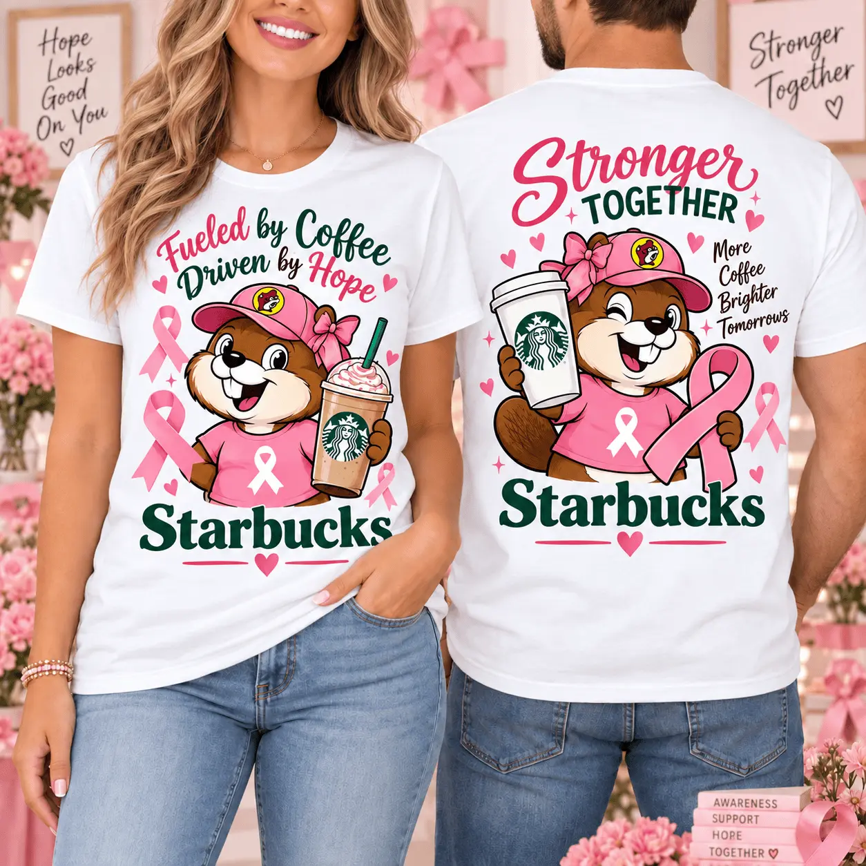 Buc-ee’s Starbucks Breast Cancer Awareness 3D Shirt for Pink Ribbon Supporters NTH1 - Image 2