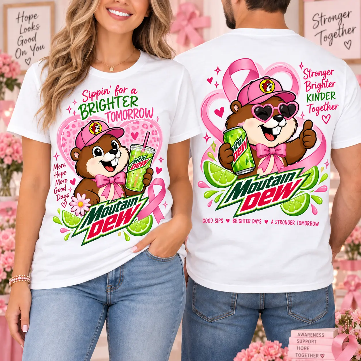 Buc-ee’s Mountain Dew Breast Cancer Awareness 3D Shirt for Pink Ribbon Supporters NTH1 - Image 2