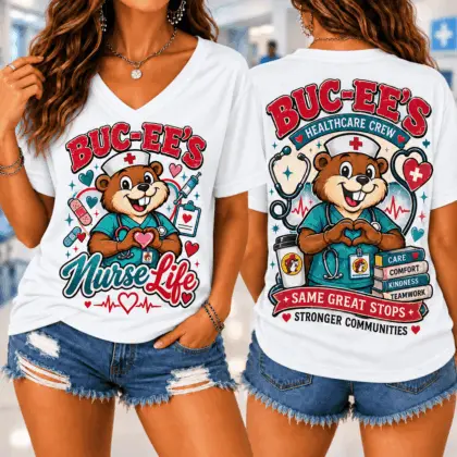 Buc-ee's Nurse Life Graphic V-Neck T-Shirt NY