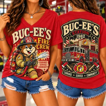 Buc-ee's Fire Crew Graphic V-Neck T-Shirt NY