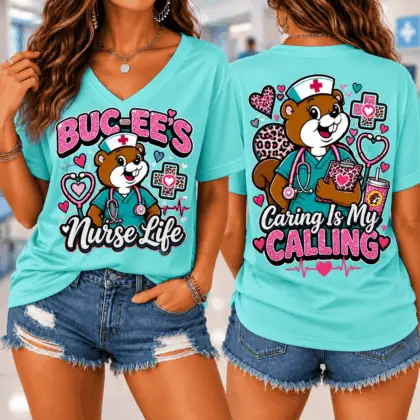 Buc-ee's Nurse Calling Graphic V-Neck T-Shirt NY