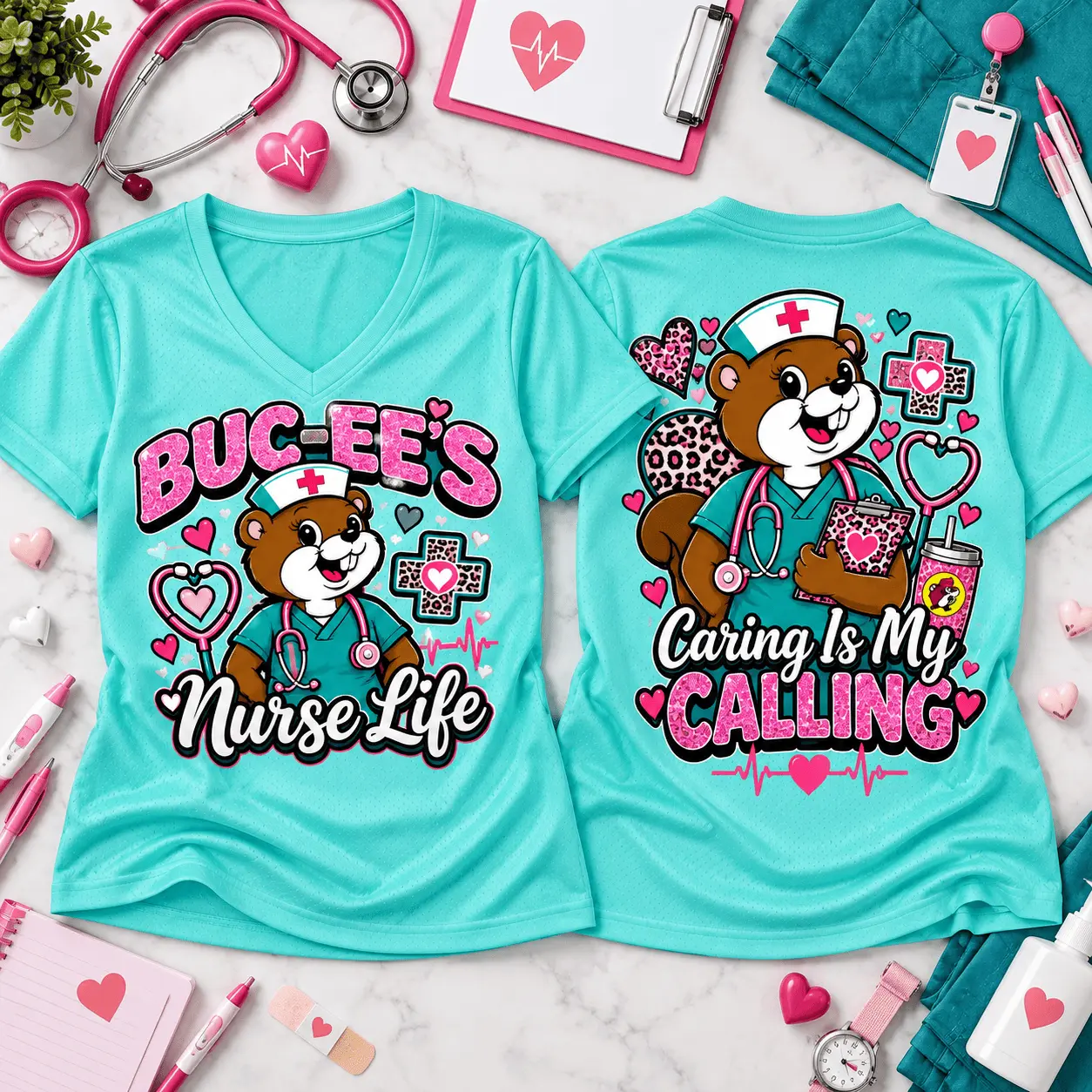 Buc-ee's Nurse Calling Graphic V-Neck T-Shirt NY - Image 2