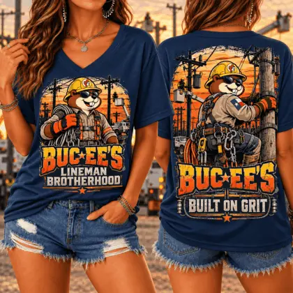 Buc-ee's Lineman Brotherhood Graphic V-Neck T-Shirt NY