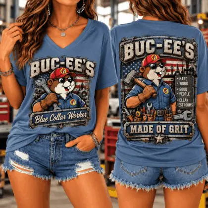 Buc-ee's Blue Collar Graphic V-Neck T-Shirt NY