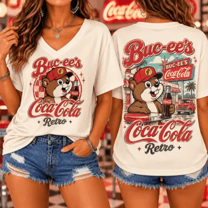 Buc-ee's Coca-Cola Retro Graphic V-Neck T-Shirt NY