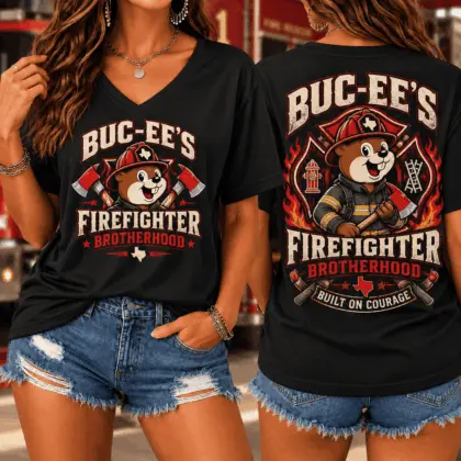 Buc-ee's Firefighter Brotherhood Graphic V-Neck T-Shirt NY
