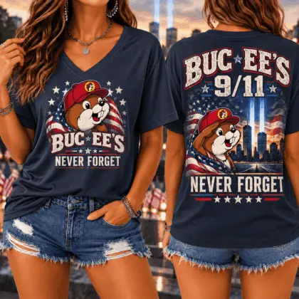 Buc-ee's Never Forget 9/11 Graphic V-Neck T-Shirt NY