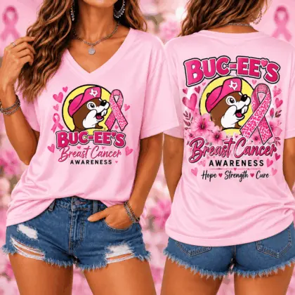 Buc-ee's Breast Cancer Awareness Graphic V-Neck T-Shirt NY