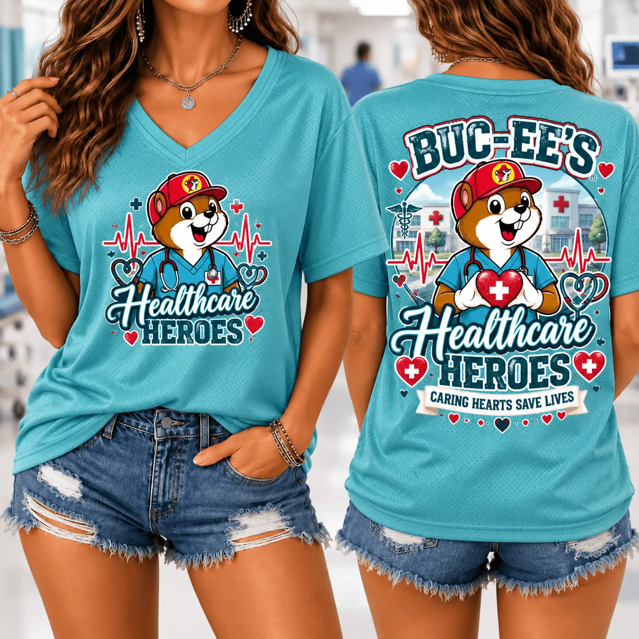 Buc-ee's Healthcare Heroes Graphic V-Neck T-Shirt NY