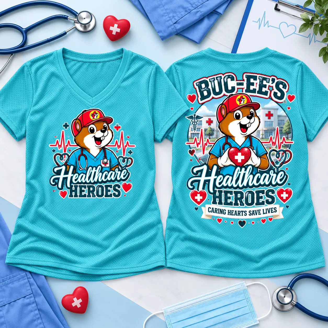 Buc-ee's Healthcare Heroes Graphic V-Neck T-Shirt NY - Image 2