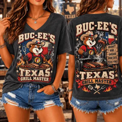 Buc-ee's Texas Grill Master Graphic V-Neck T-Shirt NY