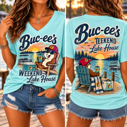Buc-ee's Weekend Lake House Graphic V-Neck T-Shirt NY