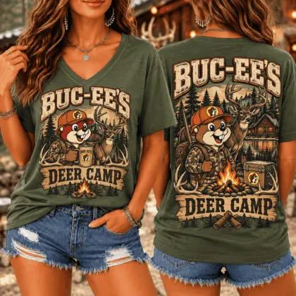 Buc-ee's Deer Camp Graphic V-Neck T-Shirt NY