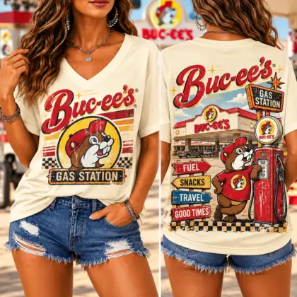 Buc-ee's Gas Station Road Trip Graphic V-Neck T-Shirt NY