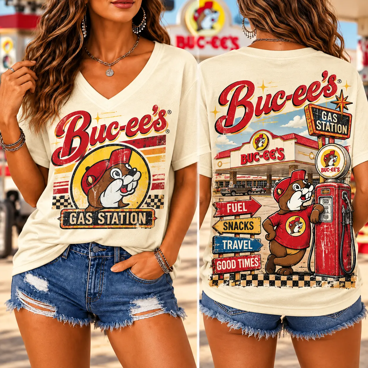Buc-ee's Gas Station Road Trip Graphic V-Neck T-Shirt NY