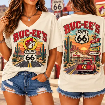 Buc-ee's Route 66 Road Trip Graphic V-Neck T-Shirt NY