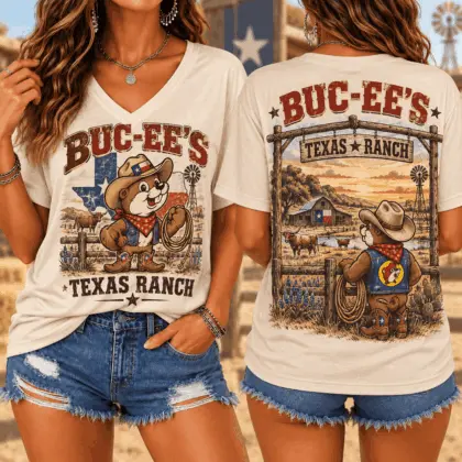 Buc-ee's Texas Ranch Graphic V-Neck T-Shirt NY