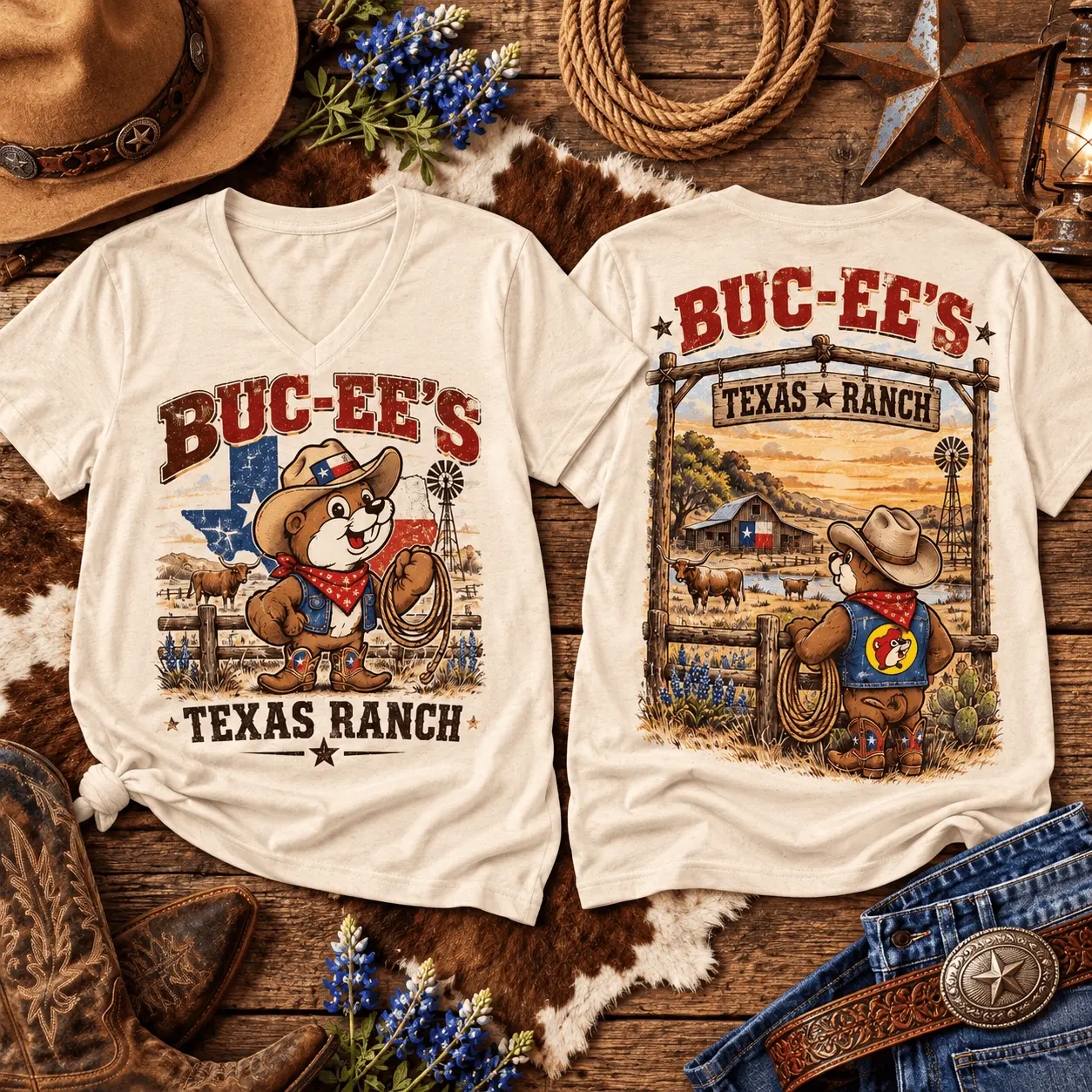 Buc-ee's Texas Ranch Graphic V-Neck T-Shirt NY - Image 2