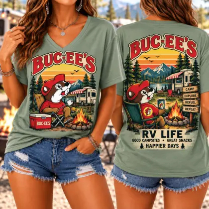 Buc-ee's RV Life Graphic V-Neck T-Shirt NY