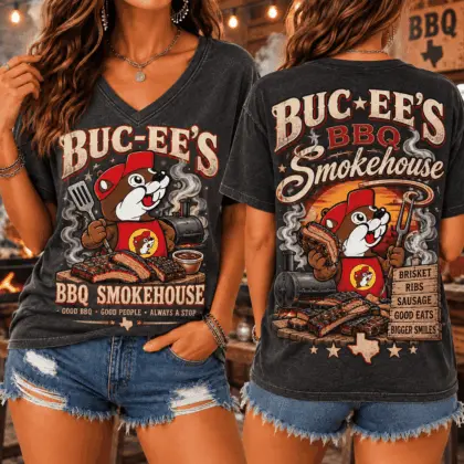 Buc-ee's BBQ Smokehouse Graphic V-Neck T-Shirt NY
