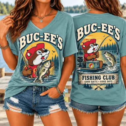 Buc-ee's Fishing Club Graphic V-Neck T-Shirt NY
