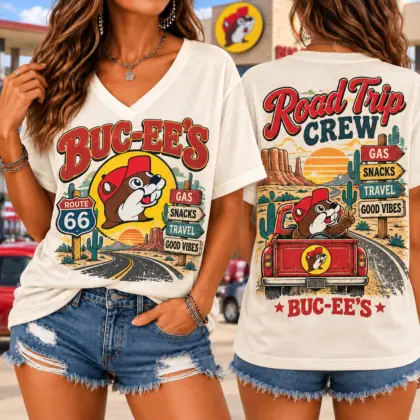 Buc-ee's Road Trip Crew Graphic V-Neck T-Shirt NY