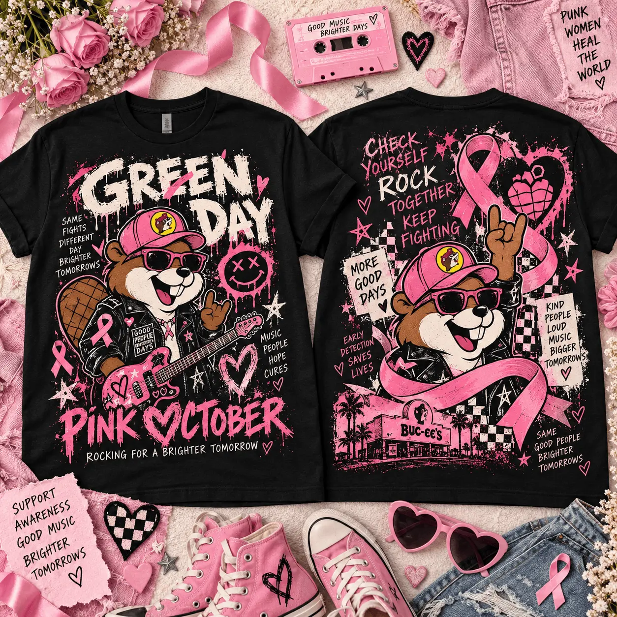 Buc-ee's Green Day Pink October Breast Cancer Awareness 3D Shirt NTH1