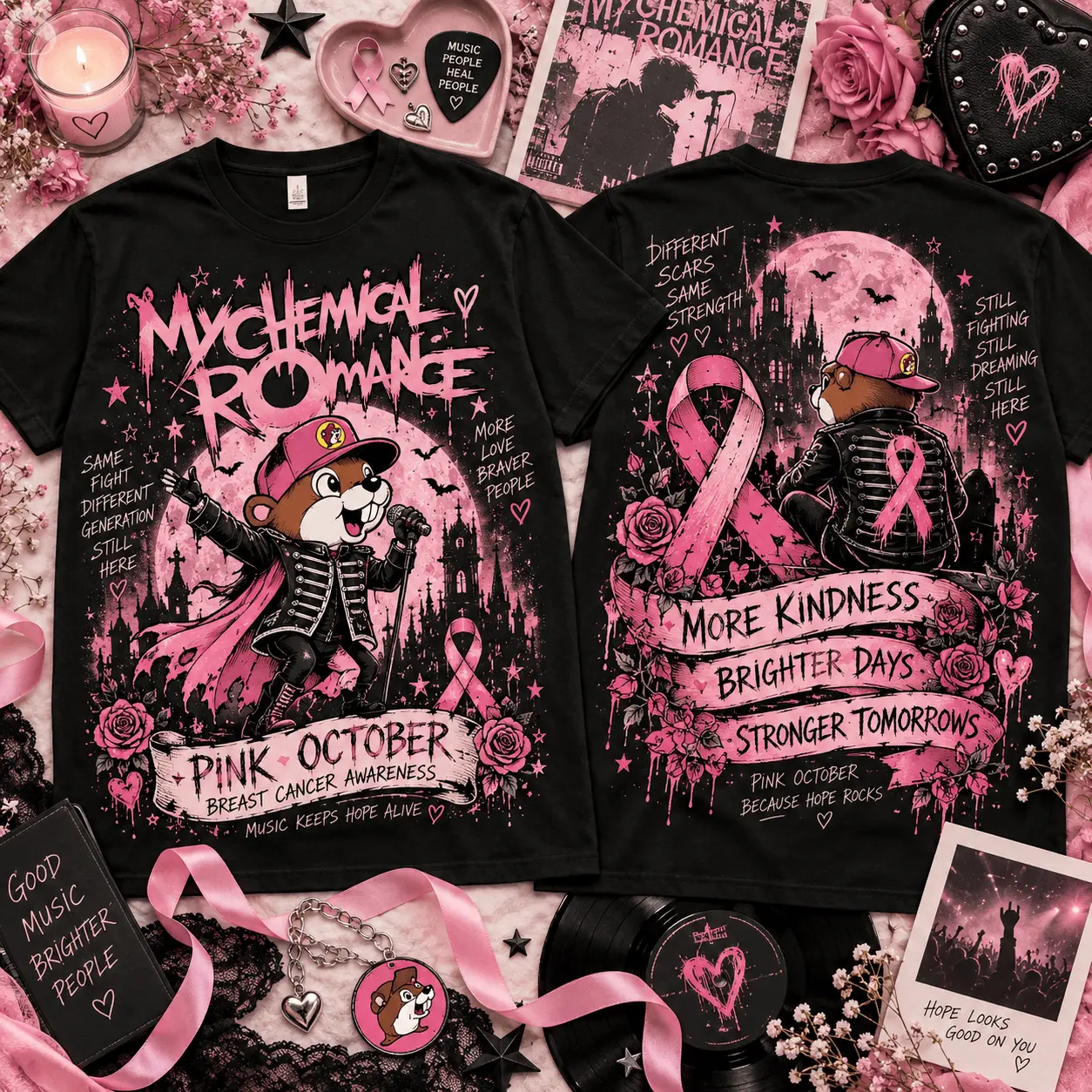 Buc-ee's My Chemical Romance Pink October Breast Cancer Awareness 3D Shirt NTH1 - Image 2